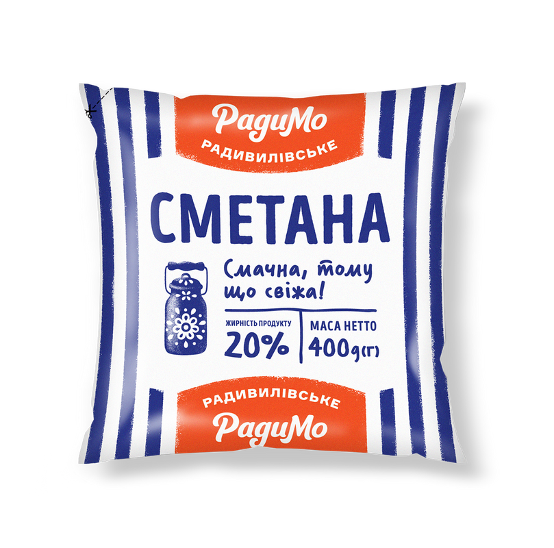 Сметана РАДИМО 20%, 400 г., плівка поліетиленова